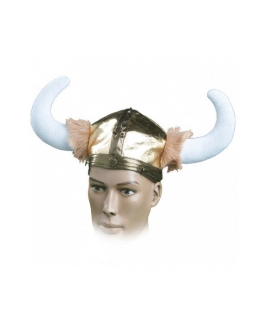 Gorro Vikingo Dorado Tela Con Cuernos