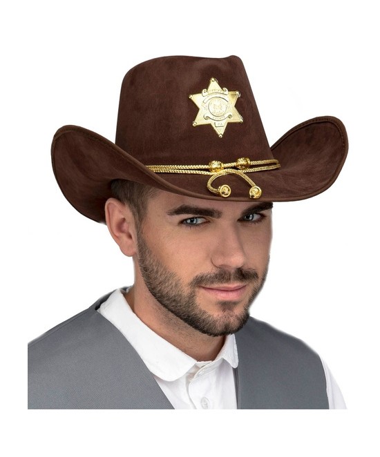 Sombrero Sheriff marrón estrella luxe