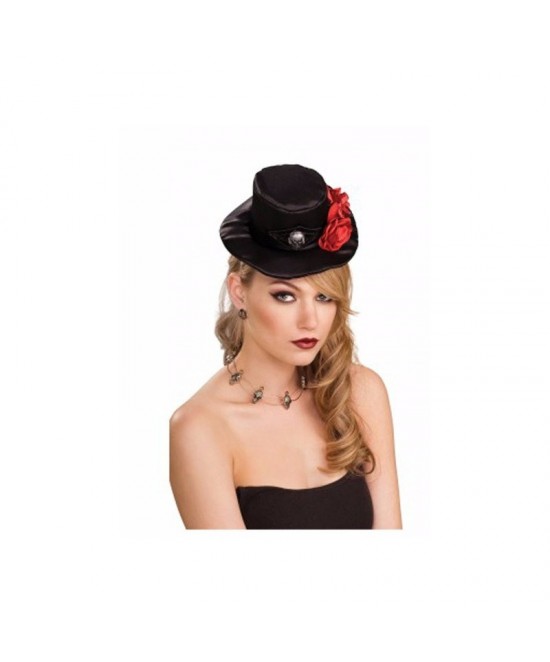 Mini Sombrero Gótico Negro Rosas Rojas