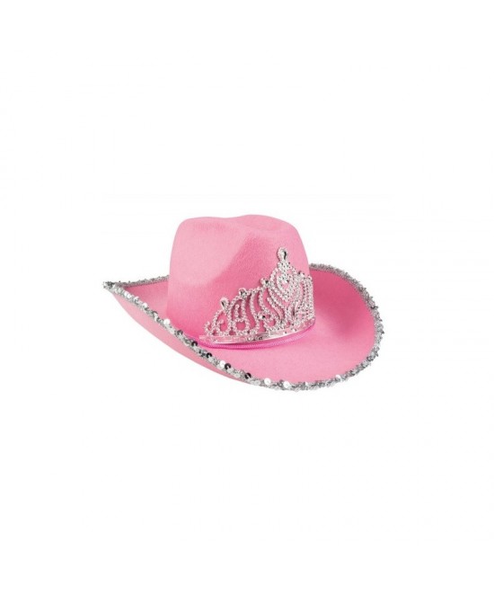 Sombrero cowboy rosa con corona adulto