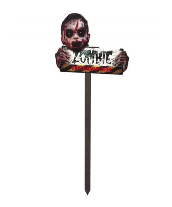 Letrero Zombie con palo y luz 70 cms.