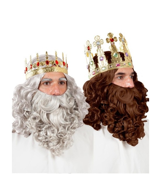 Set peluca + barba rey lujo gris/castaña