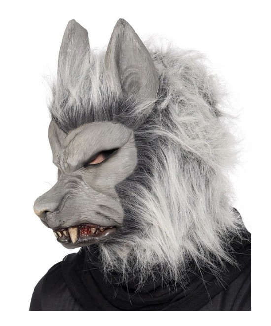 Máscara lobo gris en látex y pelo