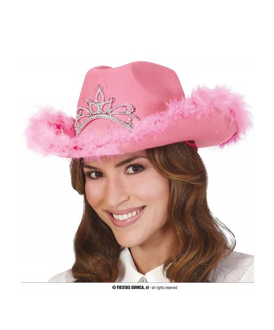 sombrero cowboy rosa con Boa
