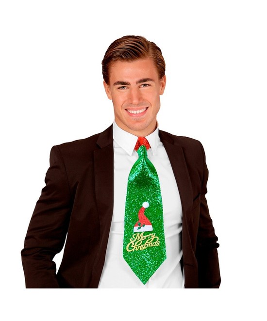 Corbata verde navideña glitter