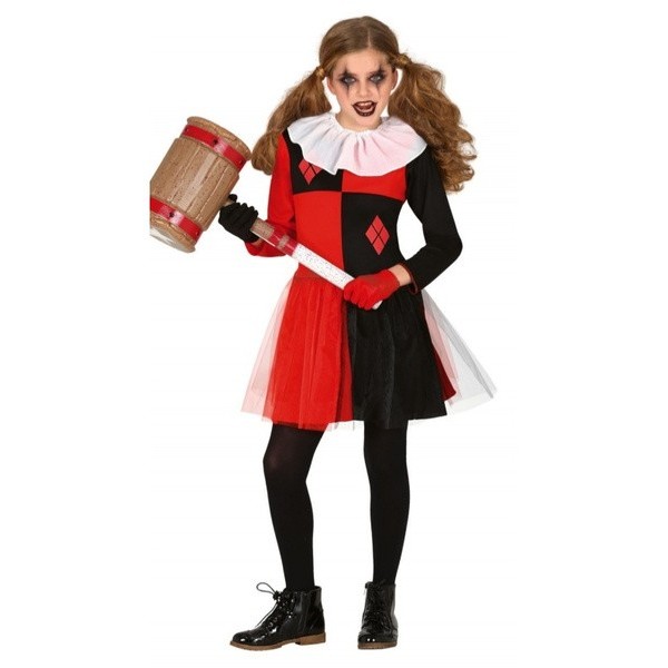 Disfraz Arlequin rojo/negro para niña